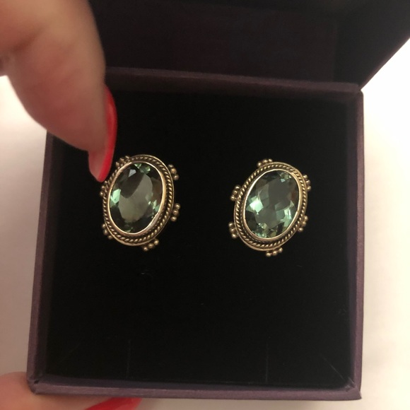 Jewelry - Prasiolite green amethyst sterling earrings VTG